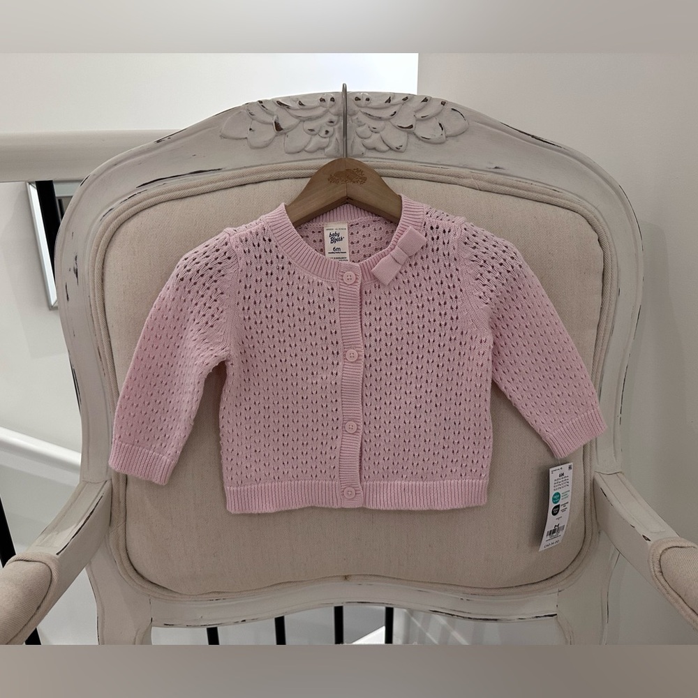 🎀 6 Mth Pink Pointelle Knit Bow Oshkosh Baby Cardigan 100% Cotton NWT